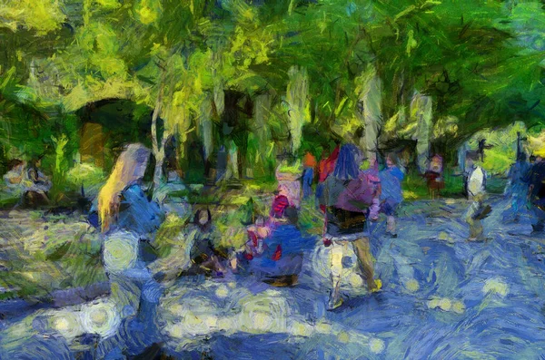 Park Landscape Illustrations Creates Impressionist Style Painting — Stock Photo, Image