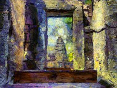 Tayland Illustrations 'daki antik taş kale empresyonist bir resim tarzı yaratır..