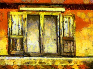 İtalyan stili mimari köy manzarası Illustrations bir empresyonist resim stili yaratıyor.