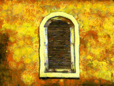 İtalyan stili mimari köy manzarası Illustrations bir empresyonist resim stili yaratıyor.