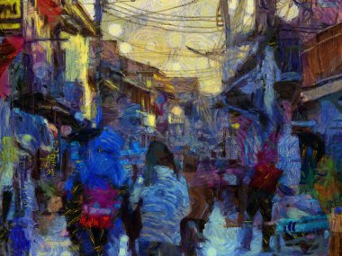 Tayland 'da antik bir ticaret köyünün manzarası empresyonist bir resim tarzı yaratıyor..