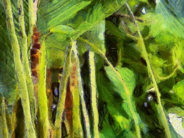 Güzel yaprakları ve çeşitli şekilleri olan süslü bir çalı, empresyonist bir resim stili yaratır..