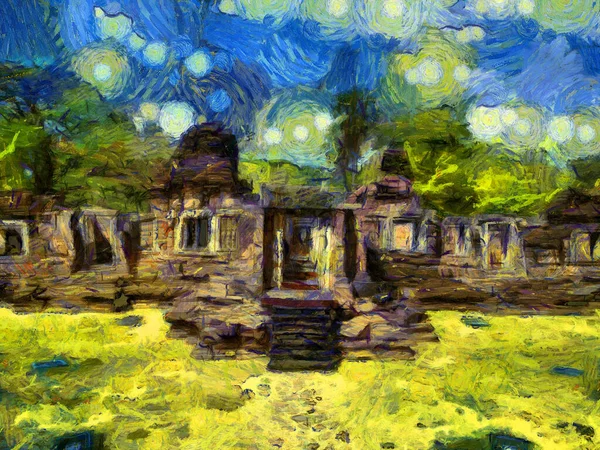 Antiguo Castillo Piedra Tailandia Ilustraciones Crea Estilo Impresionista Pintura — Foto de Stock