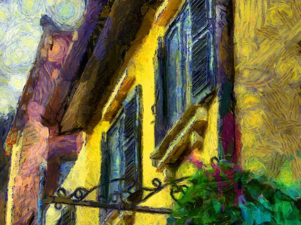 Architecture Style Italien Paysage Village Illustrations Crée Style Impressionniste Peinture — Photo