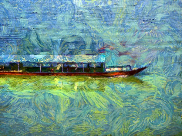 Paisagem Rio Mekong Tailândia Ilustrações Cria Estilo Impressionista Pintura — Fotografia de Stock