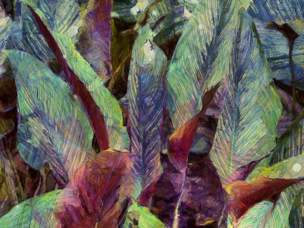 Güzel yaprakları ve çeşitli şekilleri olan süslü bir çalı, empresyonist bir resim stili yaratır..