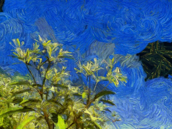 Baumblätter Himmel Hintergrund Illustrationen Schafft Einen Impressionistischen Stil Der Malerei — Stockfoto
