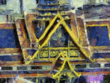 Antik Tayland mimari manzarası Illustrations bir empresyonist resim stili oluşturur.