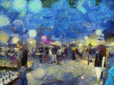 Bit pazarı illüstrasyonları empresyonist bir resim tarzı yaratıyor.