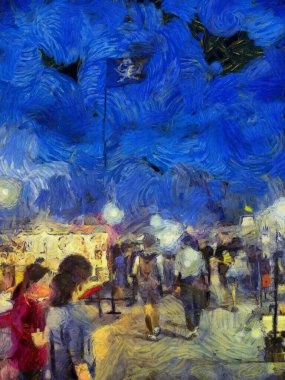 Bit pazarı illüstrasyonları empresyonist bir resim tarzı yaratıyor.