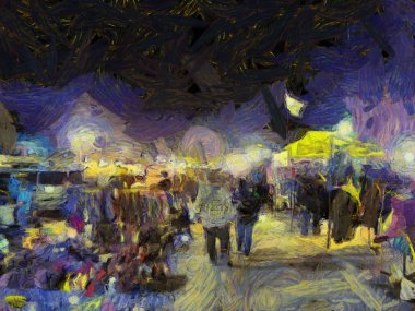 Bit pazarı illüstrasyonları empresyonist bir resim tarzı yaratıyor.