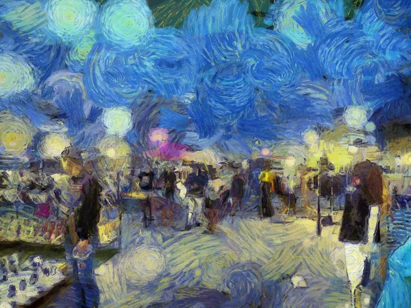 Bit pazarı illüstrasyonları empresyonist bir resim tarzı yaratıyor.