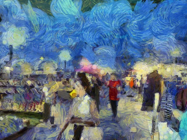 Bit pazarı illüstrasyonları empresyonist bir resim tarzı yaratıyor.