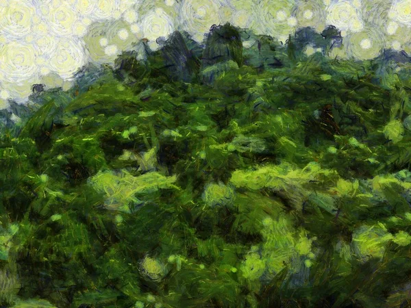 Landschappen Van Graslanden Bossen Lucht Illustraties Creëert Een Impressionistische Stijl — Stockfoto