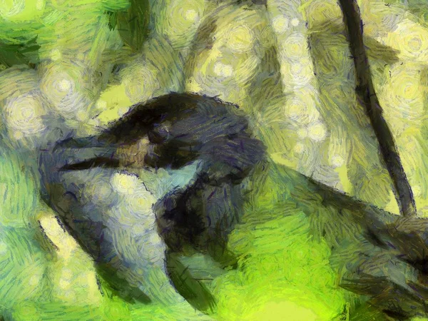 Small Magpie Illustrations Creates Impressionist Style Painting — Stock Photo, Image