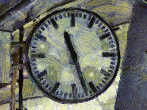 Large white clock Illustrations creates an impressionist style of painting