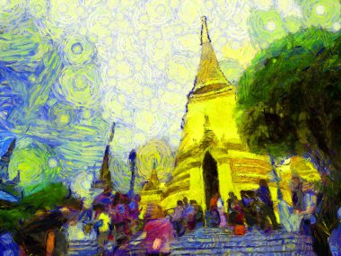 Büyük saray, ne phra kaew Bangkok thailand Illustrations bir empresyonist resim stili oluşturur.