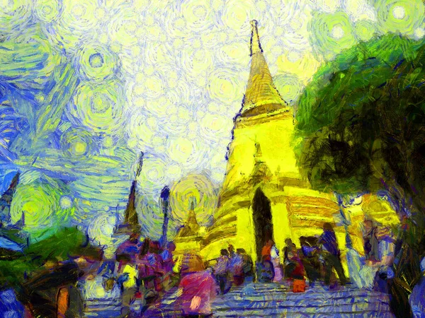 Nagy Palota Wat Phra Kaew Bangkok Thaiföld Illusztrációk Létrehoz Egy — Stock Fotó