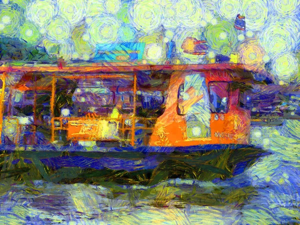 River Passenger Boat Illustrations Schafft Einen Impressionistischen Malstil — Stockfoto