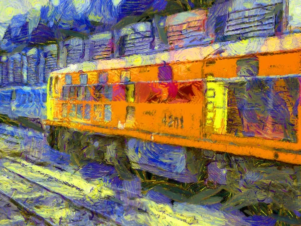 Locomotoras Diésel Trenes Garaje Illustrations Crea Estilo Impresionista Pintura —  Fotos de Stock