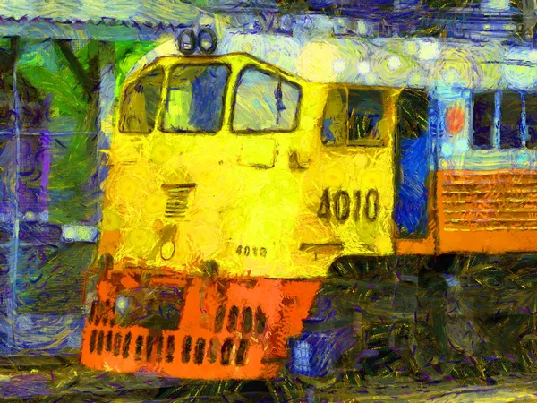 Locomotive Diesel Treni Garage Illustrazioni Crea Uno Stile Impressionista Pittura — Foto Stock