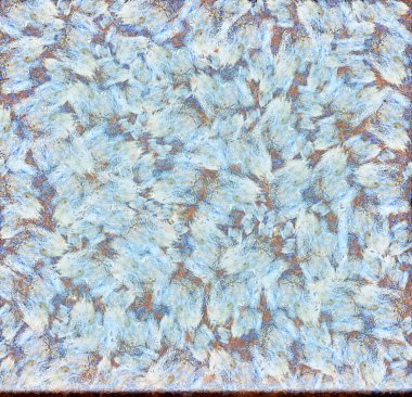 Çizimlerin tekrarlanması ile soyut şablon arkaplanı resmin empresyonist bir stilini yaratır.