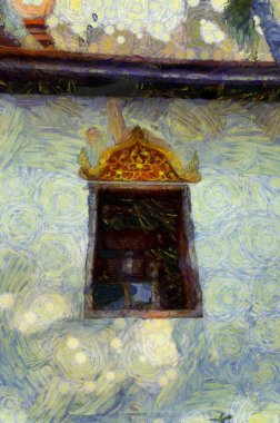 Kuzey Tayland tarzında antik tapınaklar, sanat ve mimari çizimler empresyonist bir resim tarzı yaratır..