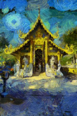 Kuzey Tayland tarzında antik tapınaklar, sanat ve mimari çizimler empresyonist bir resim tarzı yaratır..