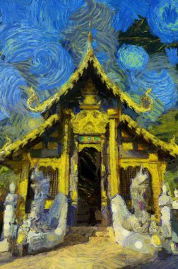 Kuzey Tayland tarzında antik tapınaklar, sanat ve mimari çizimler empresyonist bir resim tarzı yaratır..