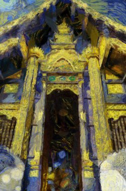 Kuzey Tayland tarzında antik tapınaklar, sanat ve mimari çizimler empresyonist bir resim tarzı yaratır..