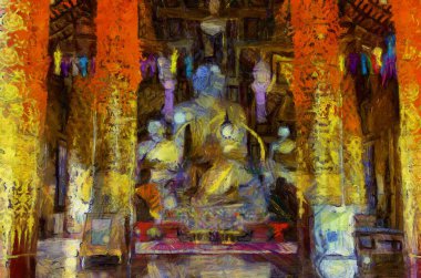 Kuzey Tayland tarzında antik tapınaklar, sanat ve mimari çizimler empresyonist bir resim tarzı yaratır..