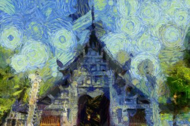 Kuzey Tayland tarzında antik tapınaklar, sanat ve mimari çizimler empresyonist bir resim tarzı yaratır..