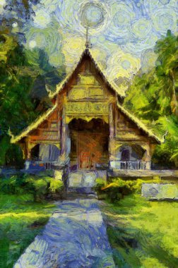 Kuzey Tayland tarzında antik tapınaklar, sanat ve mimari çizimler empresyonist bir resim tarzı yaratır..