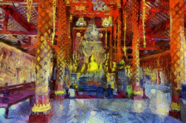 Kuzey Tayland tarzında antik tapınaklar, sanat ve mimari çizimler empresyonist bir resim tarzı yaratır..