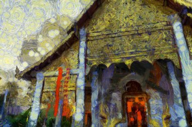 Kuzey Tayland tarzında antik tapınaklar, sanat ve mimari çizimler empresyonist bir resim tarzı yaratır..