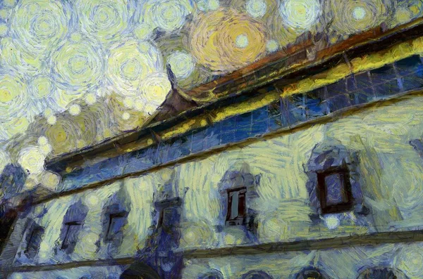 Kuzey Tayland tarzında antik tapınaklar, sanat ve mimari çizimler empresyonist bir resim tarzı yaratır..