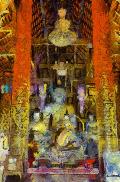 タイ北部の古代寺院 イラスト 絵画の印象派スタイルを作成 — ストック写真