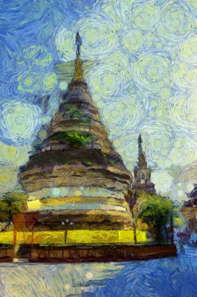 Antigua Pagoda Ilustraciones Crea Estilo Impresionista Pintura — Foto de Stock