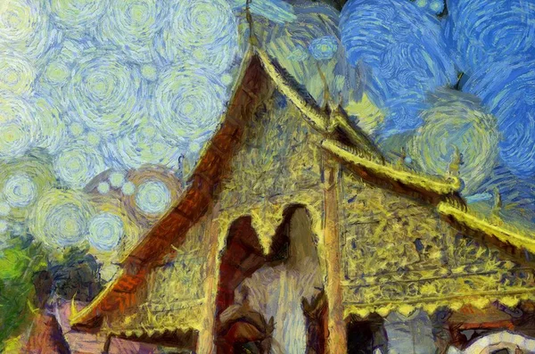 Ősi Templomok Művészet Építészet Észak Thai Stílusban Illusztrációk Létrehoz Egy — Stock Fotó