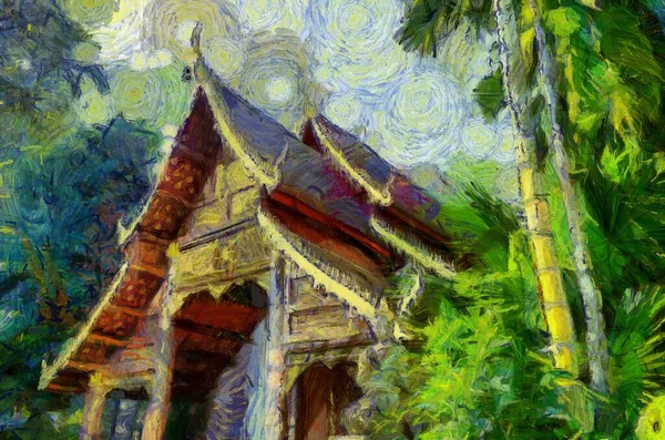 泰国北部风格的古代寺庙 艺术和建筑图例创造了一种印象派风格的绘画 — 图库照片