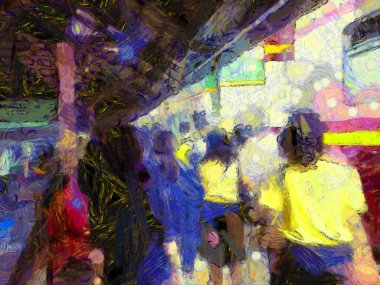 Demiryolu İstasyonu İllüstrasyonları empresyonist bir resim stili yaratıyor.