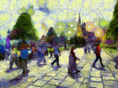 Büyük saray, ne phra kaew Bangkok thailand Illustrations bir empresyonist resim stili oluşturur.