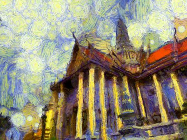 Büyük saray, ne phra kaew Bangkok thailand Illustrations bir empresyonist resim stili oluşturur.