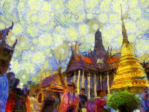 Gran Palacio Wat Phra Kaew Bangjalá Tailandia Ilustraciones Crea Estilo — Foto de Stock