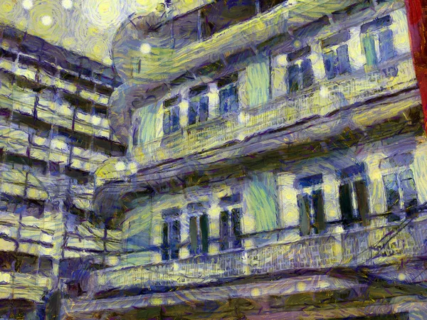 Arquitetura Europeia Edifícios Antigos Ilustrações Cria Estilo Impressionista Pintura — Fotografia de Stock