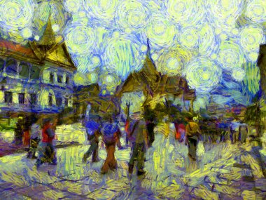Büyük saray, ne phra kaew Bangkok thailand Illustrations bir empresyonist resim stili oluşturur.