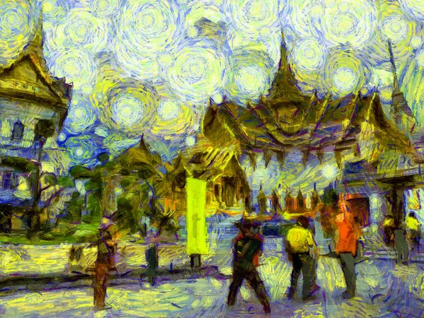 Nagy Palota Wat Phra Kaew Bangkok Thaiföld Illusztrációk Létrehoz Egy — Stock Fotó