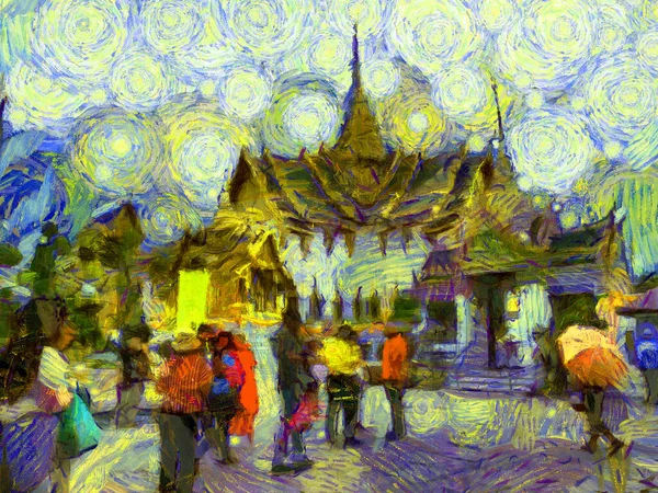 Великий Палац Вафра Кау Бангкок Таїланд Ілюстрації Створюють Імпресіоністський Стиль — стокове фото