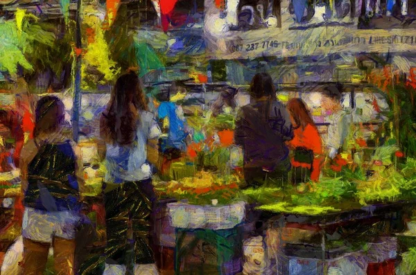 Аграрний Блошиний Ринок Квітковий Магазин Ілюстрації Створюють Імпресіоністський Стиль Живопису — стокове фото