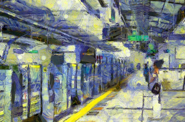 駅の風景 イラスト 絵画の印象的なスタイルを作成します — ストック写真